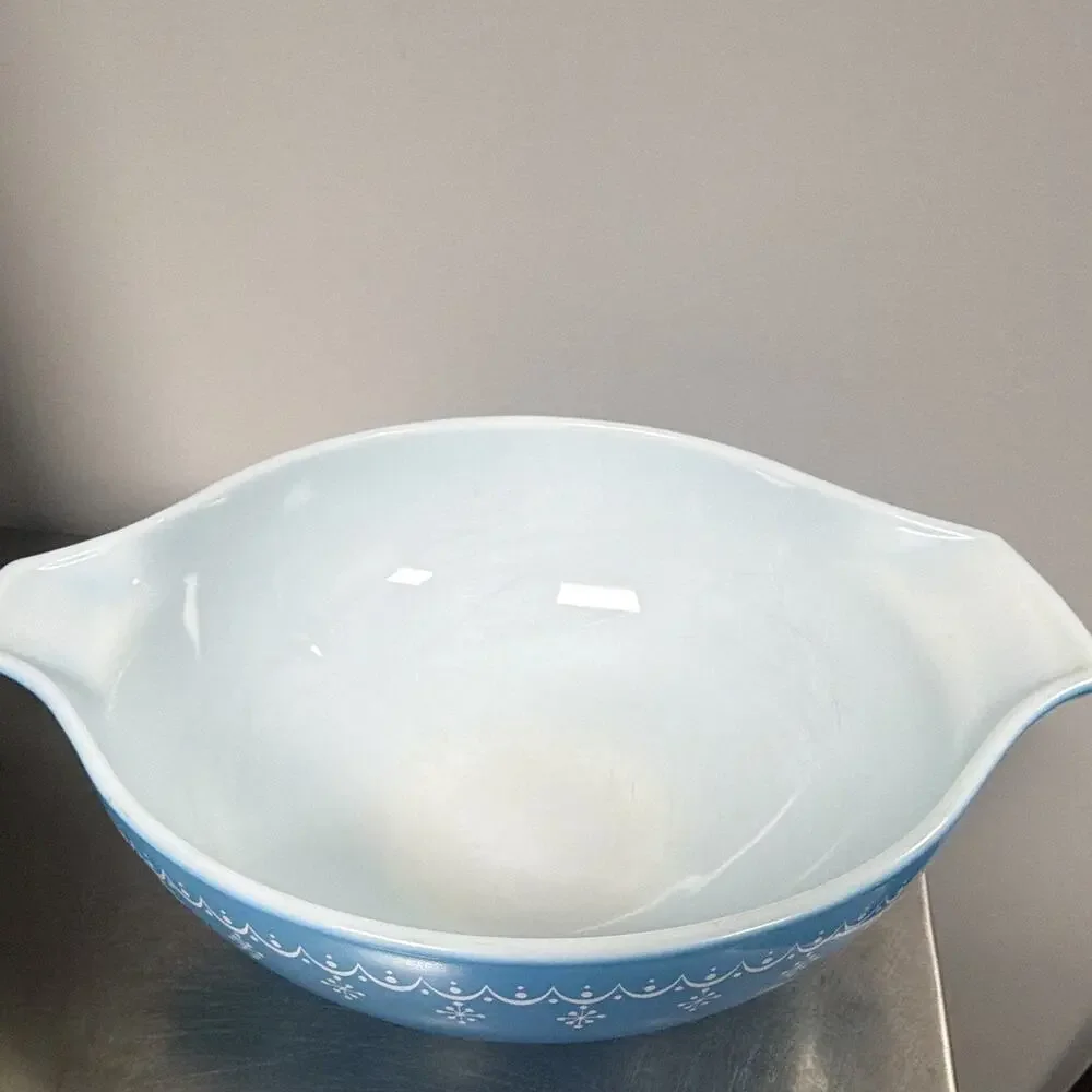 3 Vintage PYREX Cinderella Blue Garland SNOWFLAKE 441 443 444 Mixing Bowls Set